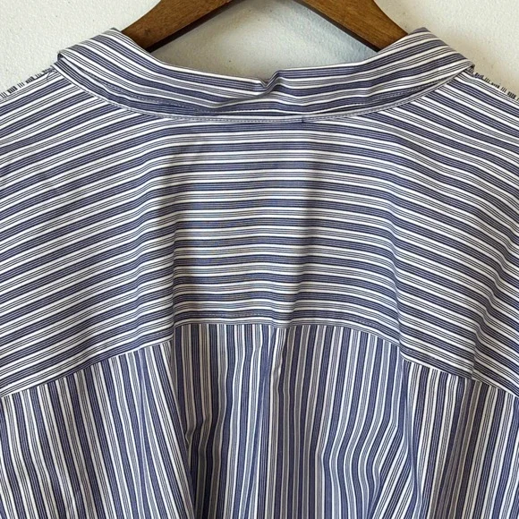 Catherines Plus 4X Blue White Striped‎ Non-Iron 100% Cotton Button Up Blouse - Picture 9 of 11